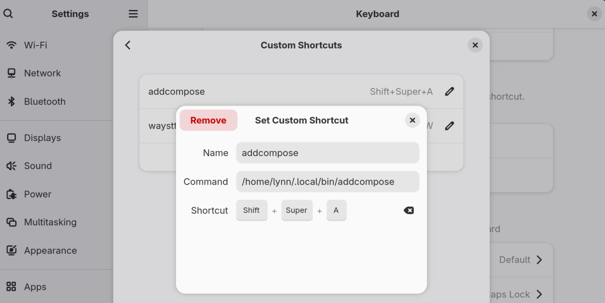 GNOME Keyboard shortcut settings