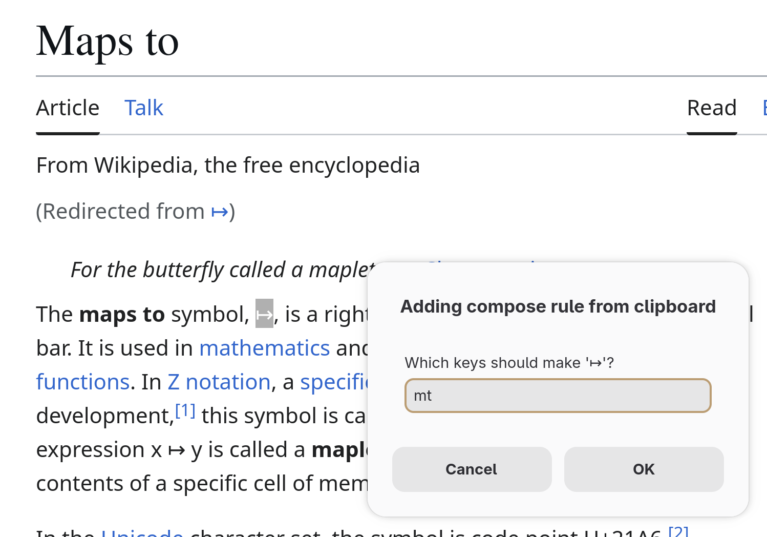 Adding a mapsto arrow to my Compose key